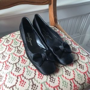 Black satin Salvatore Ferragamo flats